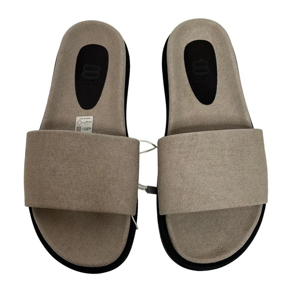 NWOT 8 By YOOX Men’s Beige Canvas Slide Sandals